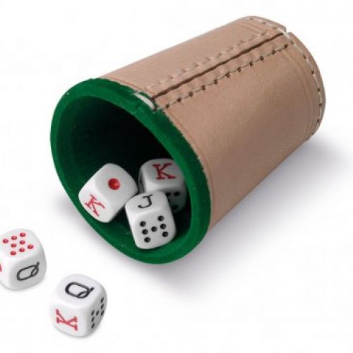 Cubilete de cuero y 5 dados de póker